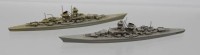 Auktion 366<br>2x Schiffsminiaturen, Wiking, älter, Kriegsschiffe, Scharnhorst u.  ca. L-19cm