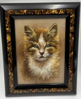Auktion 366 / Los 4012 <br>Sauer "Katzenportrait" Öl/Malfaser, gut gerahmt, 24x20 cm