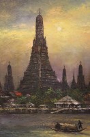 Auktion 366 / Los 4016 <br>unleserl.signiert, Wat Arun auch bekannt als Tempel der Morgenr&ouml;te, datiert (19)77, &Ouml;l/Leinwand, gerahmt, RG 85 x 60cm
