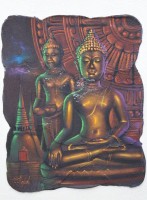 Auktion 366<br>unleserl. signiert, Buddhas, &Ouml;l/Hartfaser, wohl Thailand, leicht restau.bed&uuml;rftig, gerahmt, RG 44 x 38,5cm