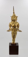 Auktion 366 / Los 15525 <br>Rattanakosin Figur, Bronze, feuervergoldet, auf Holz, ca. H-39cm