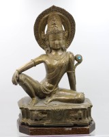 Auktion 366 / Los 15535 <br>gr. Avalokiteshvara-Statue, Bronze, Holzsockel, ca. H-44,5cm B-28,5cm
