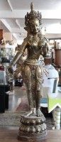 Auktion 366<br>hohe Statue der Tara, Bronze, Holzstand, ca. H-91cm