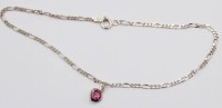 Auktion 366 / Los 1041 <br>Silberkette-925- mit kl. Herzanh&auml;nger, lila Stein, L-26  cm (Fusskette?), 2,5 gr.