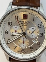 Auktion 366 / Los 2040 <br>"Swiss alpine Military "HAU by Grovana, Lederband, Werk l&auml;uft, sehr guter Zustand