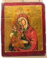 Auktion 366 / Los 4022 <br>byzantinische Ikone der Jungfrau Maria mit dem Jesuskind, &auml;lter, restau. bed&uuml;rftig, 33 x 27,5cm