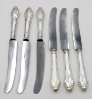 Auktion 366<br>6x Messer mit 800er Silbergriffen, Ziermonogramm "JK", je ca. L-26cm