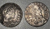 Auktion 366<br>2x antike Silbermünzen, Ferdinand II, 1628, und 1645, , ev. anderer Herrscher? D-ca. 2 cm, zus. 3,6 gr