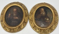 Auktion 366 / Los 4023 <br>2x Heiligenportraits, Kopien, wohl &Ouml;ldrucke nachgemalt?,  gut gerahmt, RG 21x18 cm