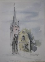 Auktion 366 / Los 4025 <br>Christel Hudemann, Torhaus und St. Martinskirche, Aquarell, gerahmt/Glas, RG 64 x 53cm