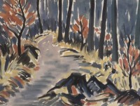 Auktion 366 / Los 4035 <br>monogrammierter Waldweg, Aquarell, gerahmt/Glas, RG 61 x 74,5cm