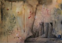 Auktion 366 / Los 4039 <br>Heidi Liebermann (deutsch-brasilianische Künstlerin), betitelt "Verletzt", Mischtechnik, gerahmt/Glas, RG 61 x 81cm