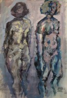 Auktion 366 / Los 4042 <br>Sybille BROSS (1959), weibliche Akte, datiert 2002, Mischtechnik, gerahmt/Glas, RG 106 x 76cm