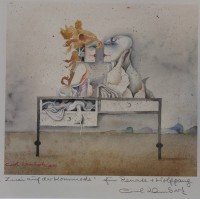 Auktion 366 / Los 5027 <br>Carl LAMBERTZ (1910-1996), Abstrakt, Litho, mit Widmung, gerahmt/Glas, RG 61 x 51cm