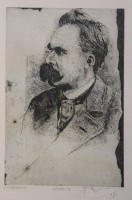 Auktion 366<br>T.Schumann, Nietzsche, Portraitradierung, Probedruck, ger./Glas, RG 52 x 42cm
