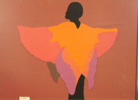 Auktion 366 / Los 5037 <br>gr. Collage, Die T&auml;nzerin, monogrammiert, gerahmt/Glas, RG 51,5 x 69cm