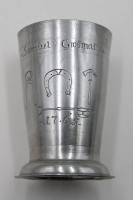 Auktion 366<br>wohl Zunftbecher, Schmied, datiert 1765 und Namensgravur, ca. H-13cm,