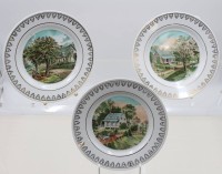 Auktion 366<br>3x Jahreszeitenteller mit Motiven von Currier &amp; Ives, Autum, Spring, Summer, je D-20,5cm