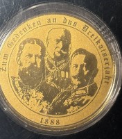 Auktion 366<br>Goldmedaille-999- Drei Kaiser Jahr 1888, 2022