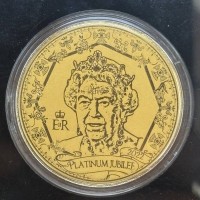 Auktion 366<br>Goldmedaille-Queen Elizabeth II, Platinum Jubilee, Gold-999-, 1/200 Unze, D-40 mm, mit Zertifikat