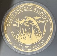 Auktion 366<br>Goldmedaille-999-, afrik. Springbock, mit Zertifikat