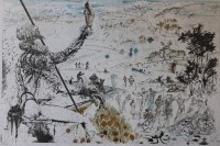 Auktion 366<br>Dal&iacute;, Salvador (1904 Figueras 1989) "Das Goldene Zeitalter" aus der Folge: "Don Quijote de Cervantes" (1981). Farblithographie, re. u. mit Bleistift sign. und li. u. Ex. 58/300, gerahmt, RG 75 x 94cm