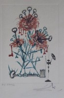Auktion 366 / Los 5041 <br>Salvador Dal&iacute; (1904-1989), Carnation &amp;  Keys, Serie Surrealist Flowers, 1972, Farblithografie, BG 34,5 x 25cm