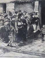 Auktion 366 / Los 5050 <br>Heinrich Zille (1858-1929) &amp; Oskar Kokoschka (1886-1980), aus der Zeitsachrift " der Bildermann " 1916 ,Kartoffelstehen (Zille) / Lithographie von Oskar Kokoschka (verso) - mit originalem Titelblatt Der Bildermann, Blatt unten kl. Riss, gerahmt/Glas, RG 42 x 37cm