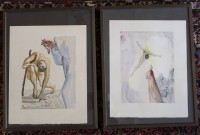 Auktion 366 / Los 5061 <br>Salvador Dali (1904-1989). Figuren aus der &bdquo;G&ouml;ttlichen Kom&ouml;die&ldquo;, zwei Farblithographien, unsigniert, je gerahmt/Glas, RG 41,5 x 31,5cm