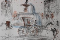 Auktion 366 / Los 5070 <br>Salvador DALI (1904-1989) , New York City Plaza, Lithographie, in Platte signiert, ungerahmt, BG 50 x 65cm