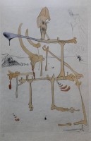 Auktion 366<br>Salvador DALI (1904-1989), Paysage avec squelette, Radierung, Nr. 15/150, gerahmt/Glas, RG 80x 60cm
