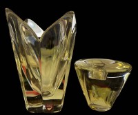 Auktion 366<br>Orrefors Sweden Lotus Vase und Kerzenhalter, Kristall, Vase signiert, H-14 und 7,5 cm