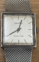 Auktion 366 / Los 2050 <br>mechan. Armbanduhr "ZentRa" Slim Line,   Silber-835-, Armband ebenso, 2,8x2,8 cm, 59,3 gr., Werk steht
