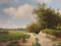 Auktion 366 / Los 4054 <br>unleserl. sign. l&auml;ndliche Landschaft, &Ouml;l/Holz, gut gerahmt, RG 26x31 cm