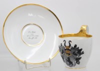 Auktion 366<br>Stundentika Tasse mit U.T., jug. Corps Boroussia Bonn, Behr, Carl v., 1854, Tasse ca. H-11cm