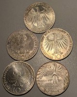 Auktion 366<br>5x 10 Mark Sonderm&uuml;nzen, Silber