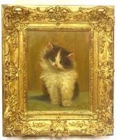 Auktion 366<br>Adolf RHEINERT (1879-1958) "Katzenportrait", &Ouml;l/Platte, gut gerahmt, RG 39x34 cm