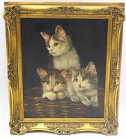 Auktion 366<br>Willi FRANKEN (1882-1960)  "Drei Katzen" &Ouml;l/Leinen, gut gerahmt, RG 37x30,5 cm
