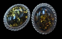 Auktion 366<br>Paar Ohrclipse, S-925- mit Bernsteinen, H-1,8 cm, 6,3 gr.