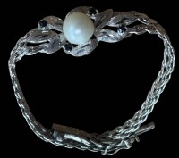 Auktion 366<br>Silber-Armband mit Perle,4 blaue Steine, L-18 cm, 11,3 gr.,