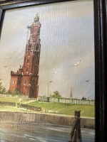 Auktion 366<br>Klaus Roskamp (1941) "Leuchtturm Bremerhaven" &Ouml;l/Platte, gerahmt, verso betitelt, 18x14 cm