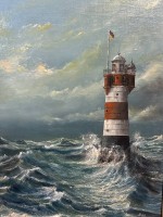 Auktion 366<br>Monogramm EW "Leuchturm Roter Sand" &Ouml;l/Leinen, gerahmt, RG 50x40 cm