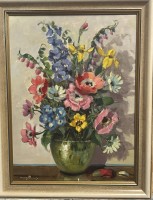 Auktion 370<br>K. Goldberg (1904) "Blumen in Vase", &Ouml;l/Leinen,gut gerahmt, RG 47x37 cm