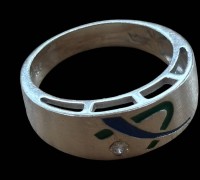 Auktion 366<br>Silberring-925-, Kronemarke, emailliert, klarer Stein, RG 57, 4,3 gr.