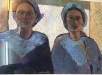 Auktion 366<br>Peggy Langlotz  (1976) "Zwei Frauen" Mixed Media/&Ouml;l, schmal gerahmt/Glas, RG 115x83 cm (Sperrgut), s. homepage