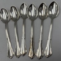 Auktion 366<br>6 Kaffeel&ouml;ffel, Silber-800-, zus. 78 gr,  Gravur Taufgeschenke  1929, L-12,5 cm, in Kasten