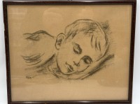 Auktion 366<br>CHK "schlafendes Kind" Handzeichnung, ger/Glas