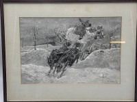 Auktion 366<br>Albert Richter "Durchgehende Pferde" ger/Glas, Siebdruck, 35x45 cm