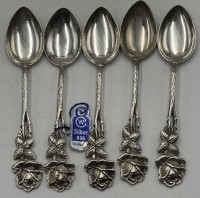 Auktion 366<br>5x Silber-835- Moccal&ouml;ffel,  ca. 10 cm, 52 gr. Rosenmuster