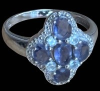 Auktion 366<br>Silberring mit 5 lila Steinen, Markasiten, RG 59,4 gr.